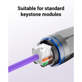 VCELINK CAT6 Shielded Waterproof Ethernet Coupler IP68 – Supports PoE and Outdoor use, 90 Degree Punch Down Keystone Jack Adapter Slim Profile Black-UL Listed, 5 Pack