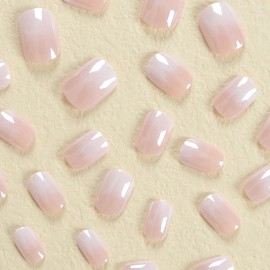 24 short oval nail pieces white gradient French electroplating process design, reusable full-cover nail acrylic artificial nails women's DIY nail decoration