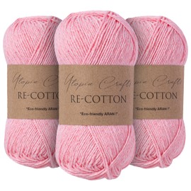 Utopia Crafts Re-Cotton Knitting Yarn 3X 100g (Light Pink)