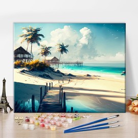 TISHIRON Paint by Numbers Adults Beach Adult Paint by Numbers Kits with Brush and Acrylic Pigment Sea Landscape Oil Hand Painting Crafts for Home 40 x 50 cm (Frameless)