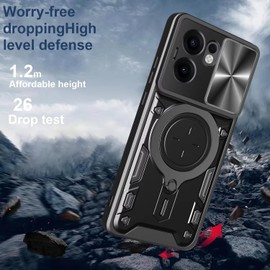 FORZARMOR for Oppo A5 Pro 5G Global Version (6.67 Inch) Case Shockproof with Back Camera Slide Window Cover, Ring Kickstand Armor Military Rugged Cover (for A5 Pro,Black)
