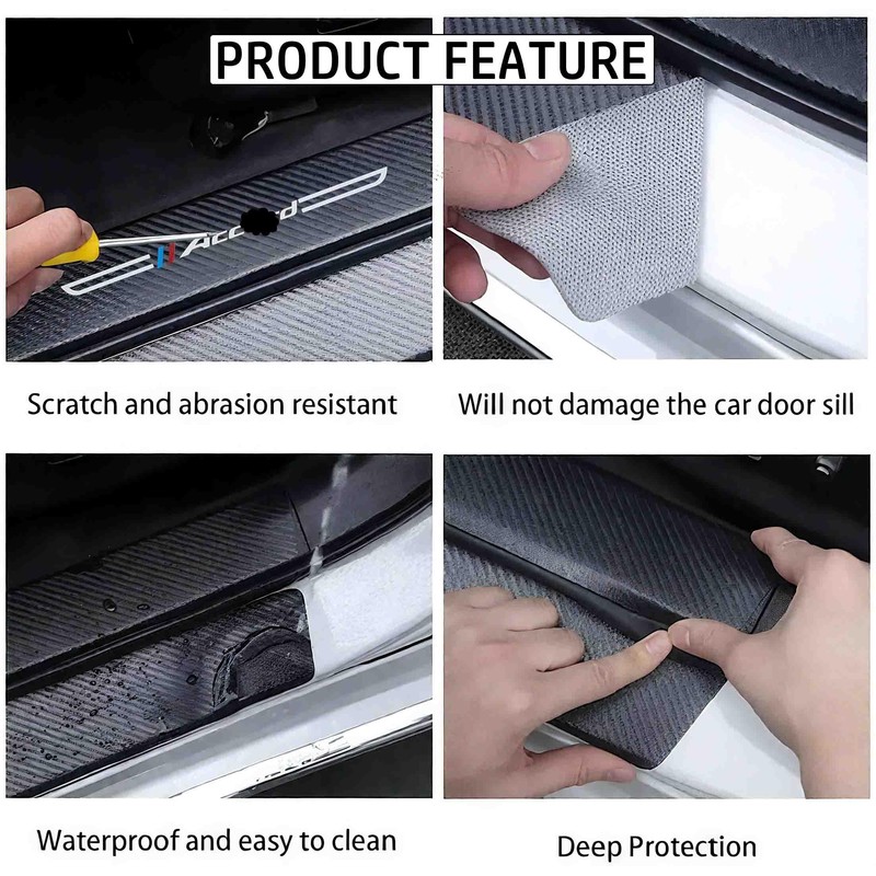 JinRui-T 4PCS Carbon Fiber Leather Car Door Sill Protectors,Black Car
