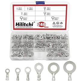 Hilitchi 240Pcs Tin-Plated Copper Non-Insulated Ring Crimp Terminals Assortment Kit Open Barrel Wire Crimp Electric Wire Terminals for Crimp Solid Wires Stranded Wires (M3 M4 M5 M6 M8 M10)