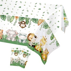 Xzeemo Pack of 2 Zoo Theme Tablecloths, Waterproof Plastic Tablecloth, Disposable Plastic Tablecloths, Cute Table Decoration for Indoor and Outdoor Picnic, Children's Birthday, Baby Shower, 108 x 180