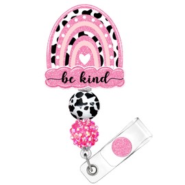 Plifal Badge Reel Holder Retractable with ID Clip for Nurse Nursing Name Tag Card Cute Funny Be Kind Rainbow Accessories with Alligator Clip Medical Assistant Office Student Work Hospital Rose