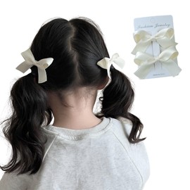 Fesanla Hair Clip, Ribbon, Children, Small, Bowknot, Hair Ornament, Hairpins, Set of 2, Hair Accessories, Cute, Graduation Ceremonies, Weddings, Recitals, Yukata, Clothes (White)