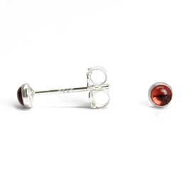 Kathy Bankston Handmade Tiny 3mm Garnet Stud Earrings for Women and Girls, Round Bezel 925 Sterling Silver (garnet)