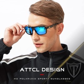 ATTCL Polarisierte Sonnenbrille Herren Sportbrille mit UV-Schutz Hexagonal TR90 Rahmen 2137 C2 Black+blue