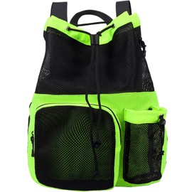 Lohol Mochila de malla con cordón y bolsa para zapatos, saco de cuerda de natación duradero con asa para deportes, gimnasio, yoga, playa, viajes, Verde-1