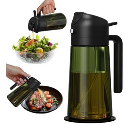 ZEREN 2 in 1 Glass Oil Dispenser & Sprayer, 16oz/470ml Glass Olive Oil Sprayer with Silicone Pad, Cooking Oil Sprayer Bottle for Kitchen Gadgets and Air Fryer Accessories (Black)