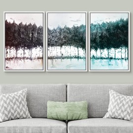 SIGNWIN Framed Canvas Print Wall Art Set Watercolor Rainbow Gradient Forest Lake Nature Wilderness Illustrations Modern Art Landscape Relax/Calm for Living Room, Bedroom, Office - 16"x24"x3 White