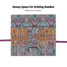 Pacmaxi Knitting Needles Organizer Foldable Knitting Needles Storage Case Up to 14 Inch Knitting Needles Holder for Straight and Circular Knitting Needles(NO Accessories Included) (Blue(Large))