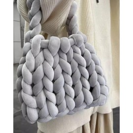 Velvet Chunky Yarn Bulky Giant Arm Knitting Y arn, Super Soft Tubular Weight Jumbo Y arn,DIY Crochet Hand Knitting Thick Yar n for Blanket,Pet Bed, Rugs Pillow,Handbag(1.1lb-Light Gray)