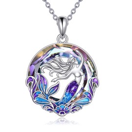 YAFEINI Mermaid Gift Necklace for Women 925 Sterling Silver Mermaid Crystal Pendant Necklaces Jewelry Gifts for Teens Mum Wife