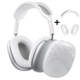 OTOPO for Cute Glitter Airpods Max Case with Cleaner Kit, Anti-Scratch Shell Pattern Ear Pad Case Cover/Ear Cups Cover/Headband Cover for AirPods Max Cover Protective Skin Girl Women White