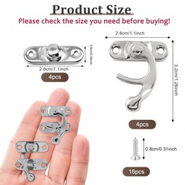 Misuyue 4pcs Antique Vintage Lock Clasp, Silver Right Latch Hook Hasp, 32 x 28mm Mini Swing Arm Clasp Latch for DIY Suitcase Toolbox Wooden Case