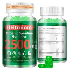 IIEltruiom Organic Blue Spirulina Chlorella Gummies, 13-in-1 Super Greens & Superfoods, Spirulina 2500mg Enhanced Daily Energy with Sea Moss, Chlorophyll, GLA, Gluten Free, 60 Vegan Gummies