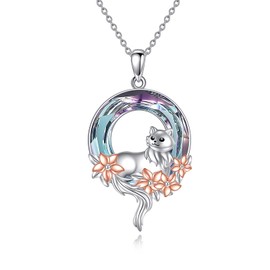 YAFEINI Cat Necklace Sterling Silver Cat Pendant Necklace with Crystal Ragdoll Necklace Cat Jewellery Birthday Christmas Gifts for Women Girls