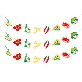 SHADOAMP Pasta Party Decorations, 3pcs Italian Theme Banner Garland Pasta Theme Party Favors DIY Craft for Italy Theme Pizza Spaghetti Baby Shower Birthday Decorations