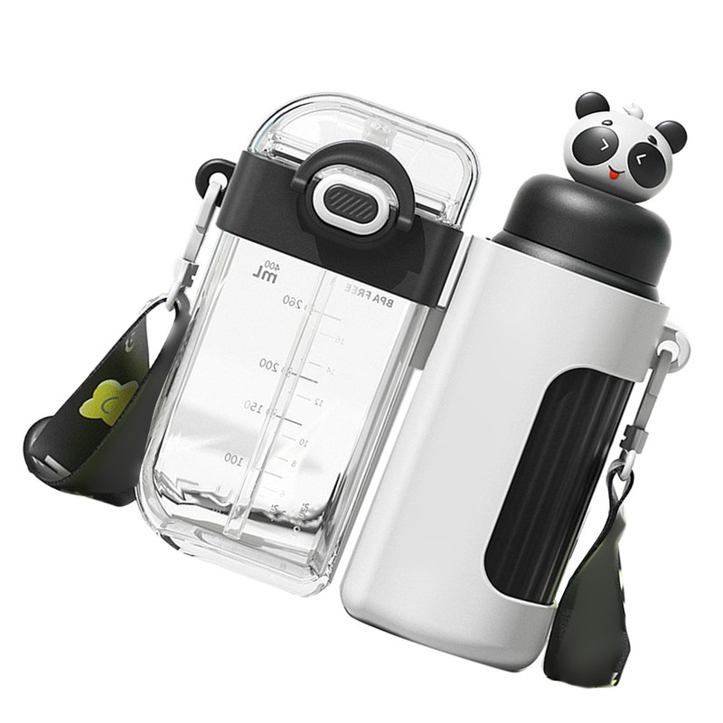 Straw Water Bottle Large Capacity Leakproof Cute Portable Dual Drink