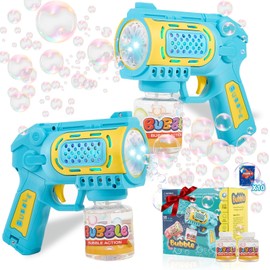 Toys for 3-8 Year Old Boys Girls: Bubble Guns with Bubble Solution 2 Pack, Bubbles Machine Blaster Blower Maker, Outdoor Toys for Kids Toddlers, Birthday Gifts for Ages 3 4 5 6 7 8 Year Old