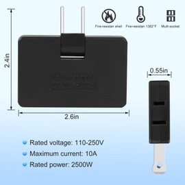 Romeda 3 Pack AC Flat Wall Outlet Extender Flat Plug Adapter Outlet, Fold-Able 3 Way Wall Adapter Mani Plug for Home and Travel (Black)