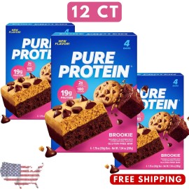 Pure Protein Bar, Brookie Bar, 19g Protein, Gluten Free, 1.76 oz, 12 count