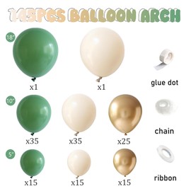 Baptism Theme Party Decorations Balloons Kit,145 Pcs Sage Green White Sand Gold Balloons Arch for First Holy Communion Decorations God Bless Christening Party Birthday Baby Shower Wedding Decoration