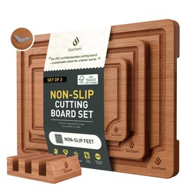 3 Packs Bamboo Cutting Board Set with Non Slip Feet Holder and Over Sink Nice Solid Thick Wood Juice Groove Chopping Board Extra Large Big Small Best Hardwood Kitchen Organic Vegetable Meat BBQ Kit