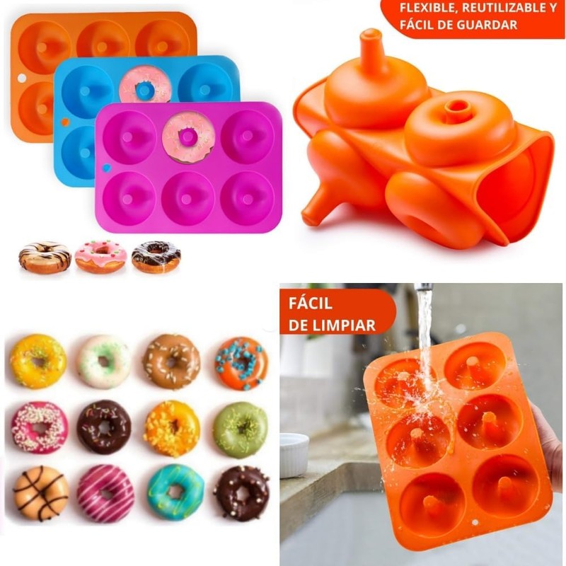 Molde de silicona para hornear rosquillas de 6 cavidades (paquete