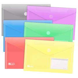 Set of 24 Document Wallets A5, 6 Colours Velcro Document Folder, Wallets for Documents Filing with Hole Edge/Label Pocket and 30 Pieces Gifted Business Card