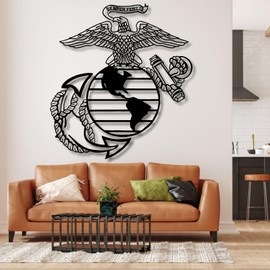 Marine Corps Metal Sign,Usmc Wall Decor,Eagle Globe And Anchor, Metal Navy Sign,Usmc Metal Wall Art,Veteran Gifts,Wall Decor for Living Room,Bathroom (Style 1, black, 19 L" x 18 W" / 47 x 45 cm)