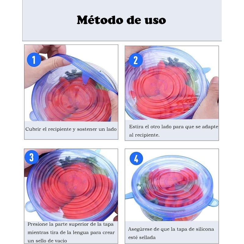 12 Tapas de Silicona Elásticas Reutilizables, Cubiertas de Silicona para