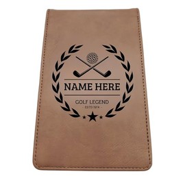 Golf Guy Gifts Golf Scorecard Holder (10 Fun Options) Add Golfers Name & Year! | Grey or Brown Leather | Perfect Golf Gift | Fathers Day, Birthday Present (THE GOLF LEGEND, Brown)