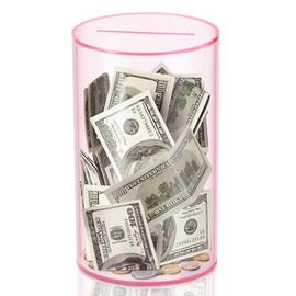hizgo Clear Pink Piggy Bank for Adults and Kids, Unopenable Acrylic Savings Jar, Must Break to Open, Medium Size (8" H x 5" Diameter)