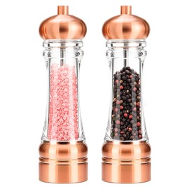 Gold Salt And Pepper Grinder Set,8.38 Inch Copper Acrylic Manual Elegant Salt Shaker Mill Set,Adjustable Coarseness,2 Pack