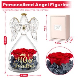 Yamonic Angel Gifts for Mom Glass Angel Figurine with Preserved Real Roses Gifts for Grandma Women, Guardian Angel with Rose for Mom Birthday Gifts Christmas Day Mothers Day (40 Fabulous)