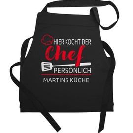 Geschenk mit Namen personalisiert by Shirtracer - Apron - Cooking Apron for Men - Hier kocht der Chef Personally with Name, 1 black