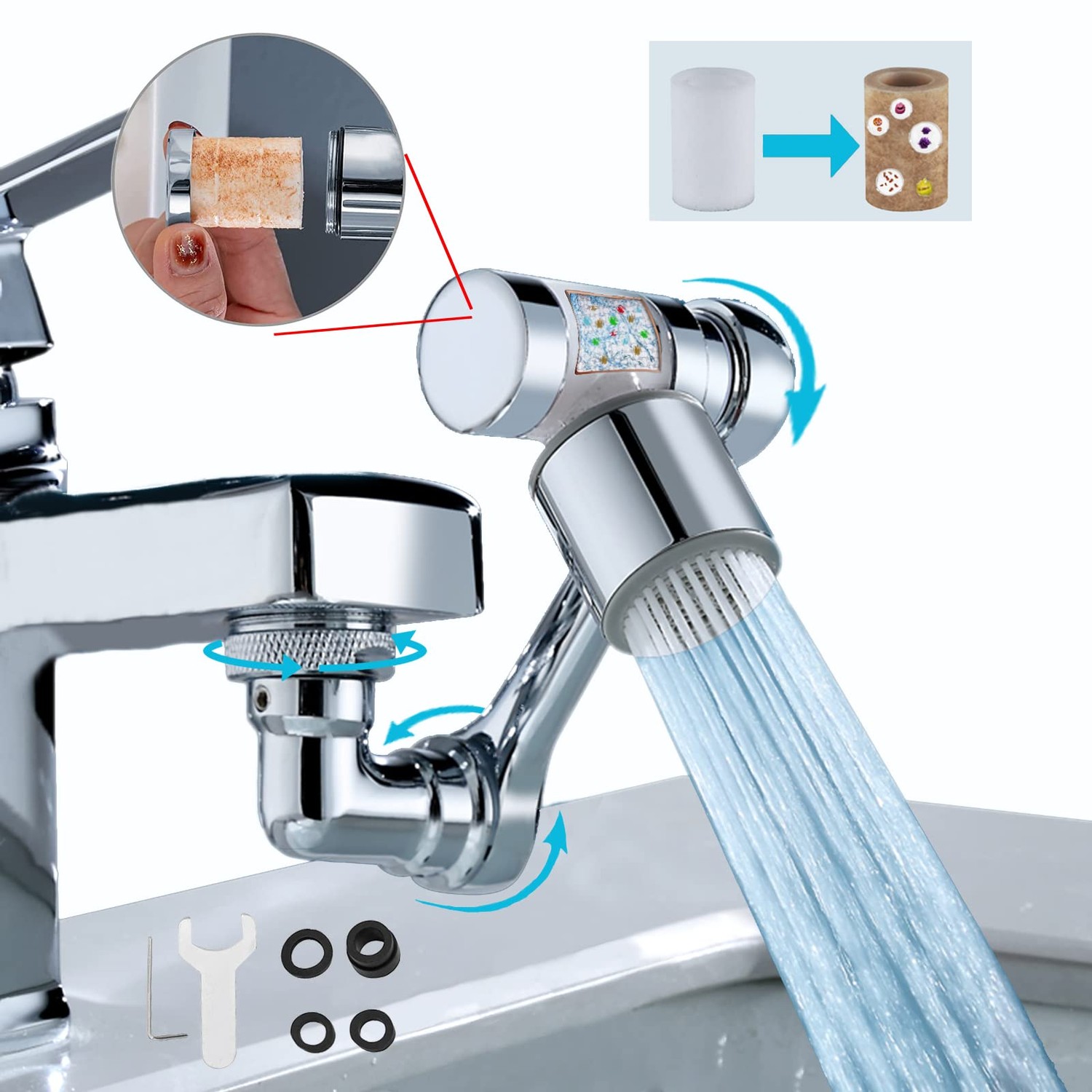 1080° Rotating Filter Faucet Extender,PP Cotton Filter Faucet ...