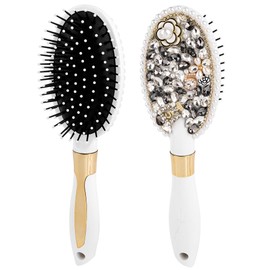 Framendino, 1 Pack Bling Rhinestone Hair Brush Glitter Crystal Detangle Massage Comb for Women White Gold