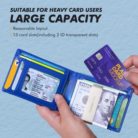 Cagelya Money Clip Wallet for Men Leather Mens Wallets Slim Minimalist Wallet for Men Bifold Mens Wallets Rfid Blocking Front Pocket Wallet with 13 Slots Credit Card Holder Gifts for Boyfriend Father