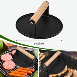 POLIGO Smash Burger Press Kit - 4 in 1 Hamburger Patty Storage Containers,6.69" Round Cast Iron Smash Bacon Press- Non Stick Smash Burger Press Set for Grill and Griddle Cooking