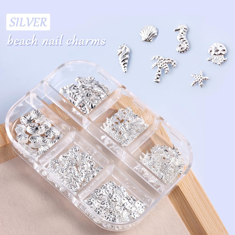 Furtherpretty 3D Beach Nail Charms Set, Alloy Gold Silver Seashell