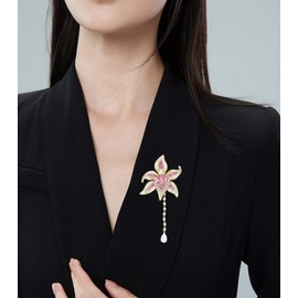 Broche de flores de orquídea con circonita cúbica para mujer, diseño floral, pétalo, pin de solapa, joyería de boda con borla, Metal Diamante de imitación vidrio Metal Diamantes de, circonita cúbica