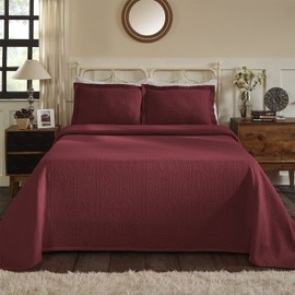 SUPERIOR Jacquard Matelasse Fleur De Lis 100% Cotton Medallion 3-Piece Bedspread Set - Full, Garnet