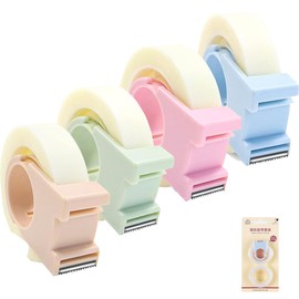 4 Pack Invisible Tape with Mini Dispenser Set, Mini Tape Cutter with 2 Roll Magic Tape, Writable Tape, Repairable Tape, Portable Repairing for Office School Home, 5 Dispensered Rolls, 0.5 x 700 Inch