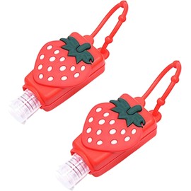 2 Pcs Strawberry Empty Travel Hand Sanitizer Bottle, Silicone Sleeve Refillable Empty Squeeze Leakproof Flip Cap Keychain, Refillable Portable Travel Containers, Hand Soap Holder Cosmetic Containers