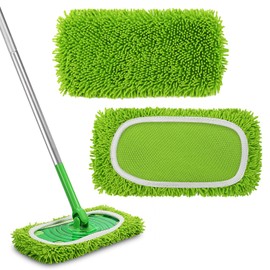 Set of 2 Reusable Microfiber Mop Pads Compatible with Swiffer Sweeper, Dry Sweeping Cloths, Washable Wet Mopping Cloth Refills for Floor Cleaning (Mop is Not Included) (2 Pack, Green)