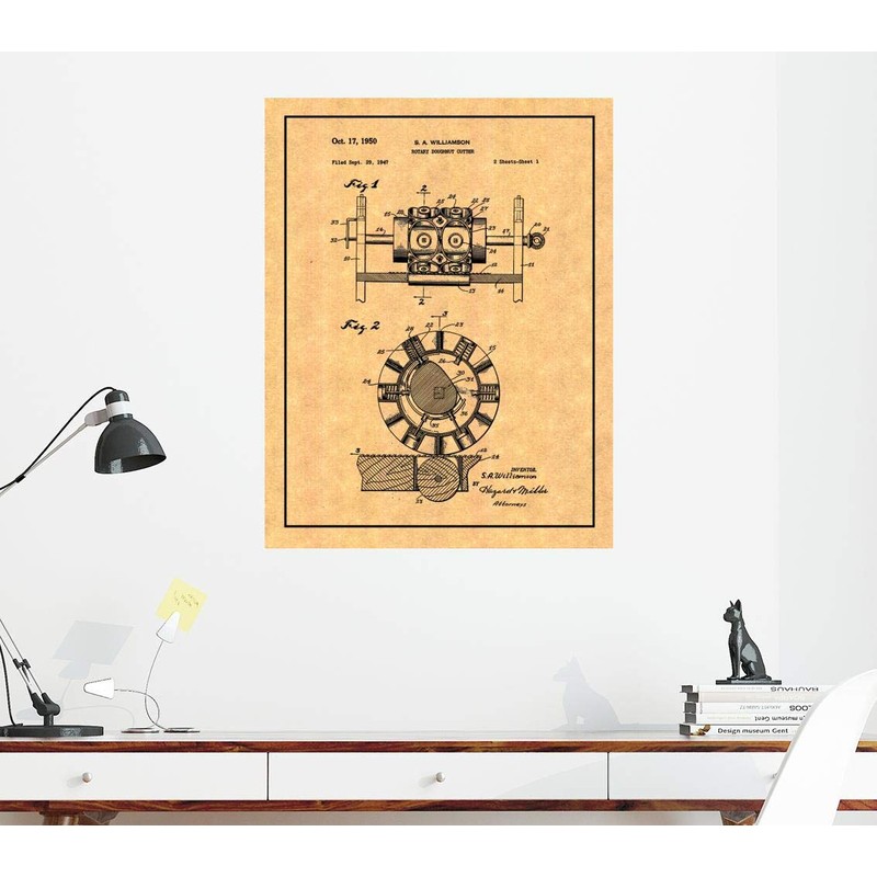 Rotary Doughnut Cutter Patent Print with Border (8" x 10")