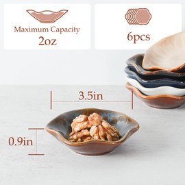 NUTRIUPS 55 ml Ceramic Dipping Bowls Set of 6 10 cm Snack Bowls Small Bowls Sauce Bowls for Sushi, Snack (Flower Set of 6)